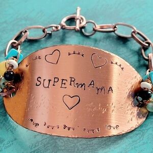 Copper Bracelet Gift For Mom Supermama, Mother's Day Gift, Handmade Jewelry